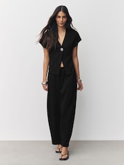 Black Barrel Leg Compact Trousers - Image 1 of 8