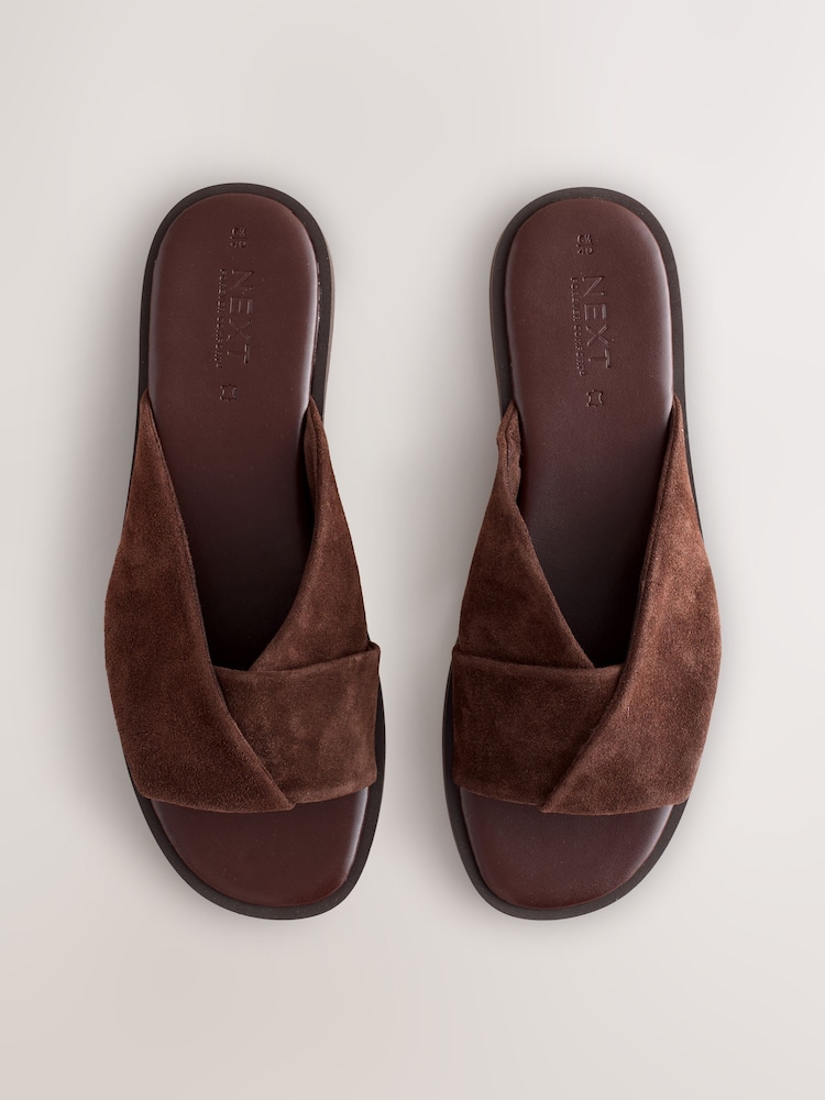 Chocolate Brown Suede Forever Comfort® Twisted Mule Sandals - Image 1 of 4