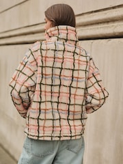 Pink/ Ecru Check Soft Touch Cosy Teddy Borg Quarter Zip Fleece - Image 4 of 10