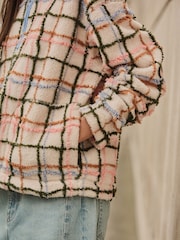 Pink/ Ecru Check Soft Touch Cosy Teddy Borg Quarter Zip Fleece - Image 5 of 10