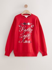 أحمر - Sequin Holly Jolly Christmas Graphic Long Sleeve Sweatshirt - صورة 6 من 8