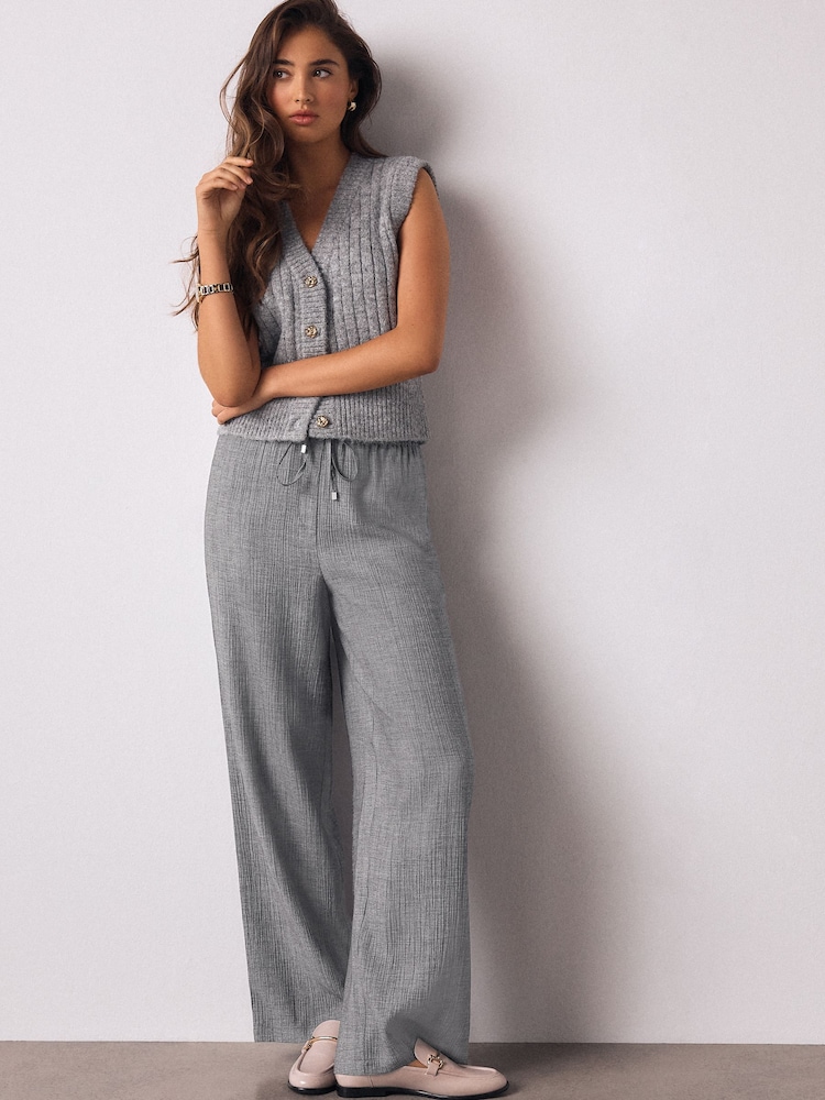 Grey Tie Waist Wide Leg Trousers with Wool - Image 1 of 8