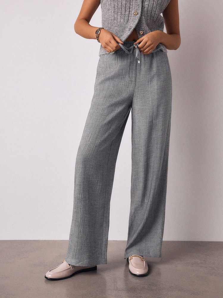 Grey Tie Waist Wide Leg Trousers with Wool - Image 2 of 8