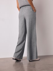 Grey Tie Waist Wide Leg Trousers with Wool - Image 3 of 8