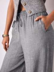 Grey Tie Waist Wide Leg Trousers with Wool - Image 5 of 8