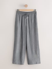 Grey Tie Waist Wide Leg Trousers with Wool - Image 6 of 8
