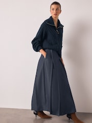 Navy Belted Denim Look Midi Kilt - Image 2 of 8