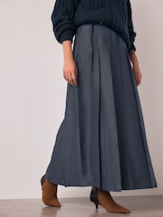 Navy Belted Denim Look Midi Kilt - Image 3 of 8
