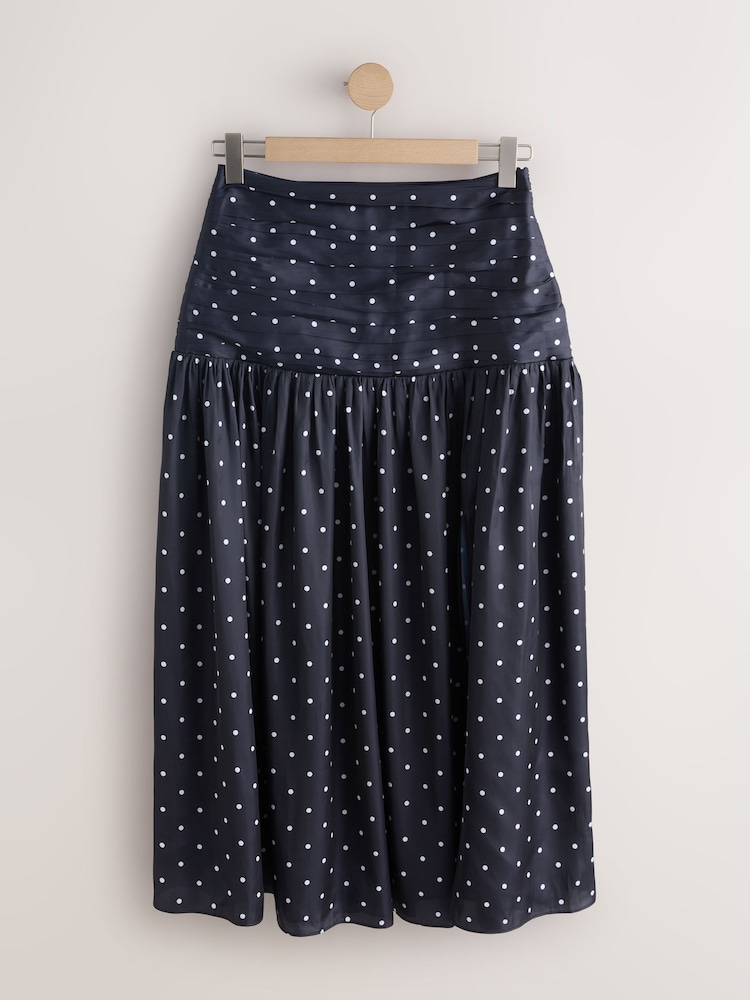 Albastru - Polka Dot Satin Dropped Waist Maxi Skirt - Imaginea 1 din 3