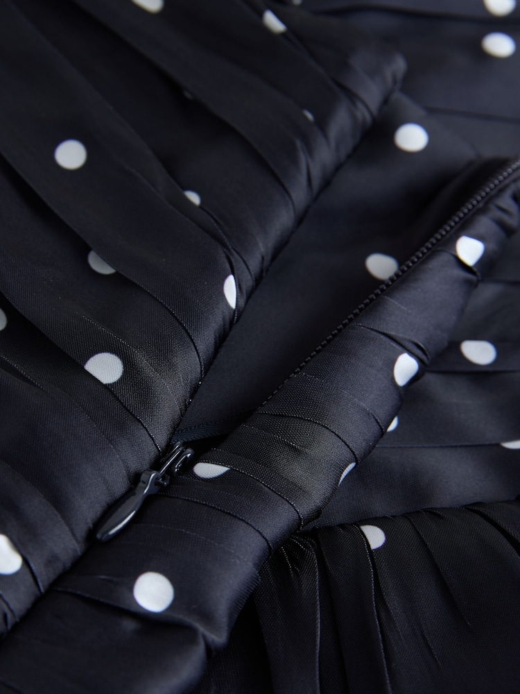 Albastru - Polka Dot Satin Dropped Waist Maxi Skirt - Imaginea 3 din 3