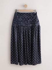 Donker marineblauw - Polka Dot Satin Dropped Waist Maxi Skirt - Afbeelding 4 van 6