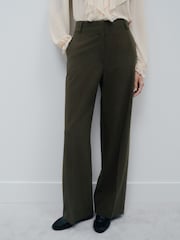 Khaki Green Crosshatch Elastic Waist Wide Leg Trousers - Image 3 of 8