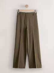 Khaki Green Crosshatch Elastic Waist Wide Leg Trousers - Image 6 of 8