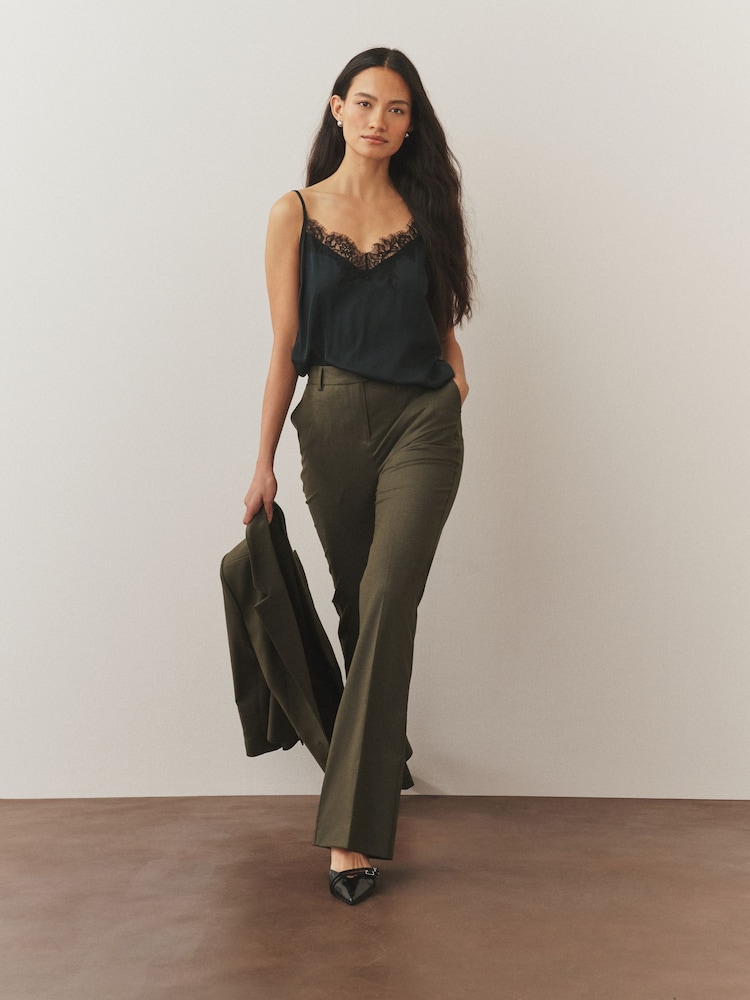 Khaki Green Tailored Bootcut Trousers With Wool - Image 1 of 8 Khaki Green Tailored Bootcut Trousers With Wool - Image 1 of 8