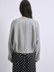 Grau - Kragenlose Bomberjacke aus Leinen - Bild 5 von 9