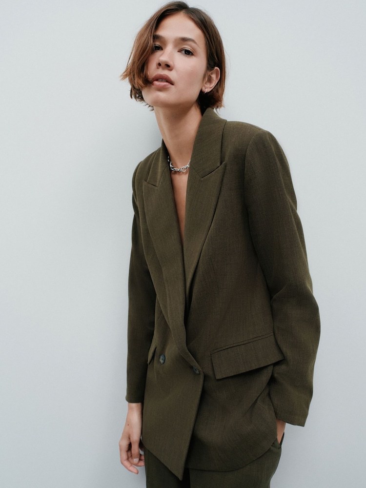 Khaki Green Relaxed Crosshatch Blazer - Image 1 of 8