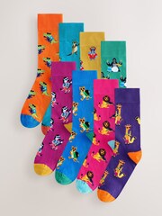 Bright Red/Orange/Blue Pattern Socks 8 Pack - Image 1 of 10