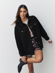 Schwarz - Bouclé-Hemdjacke - Bild 1 von 7