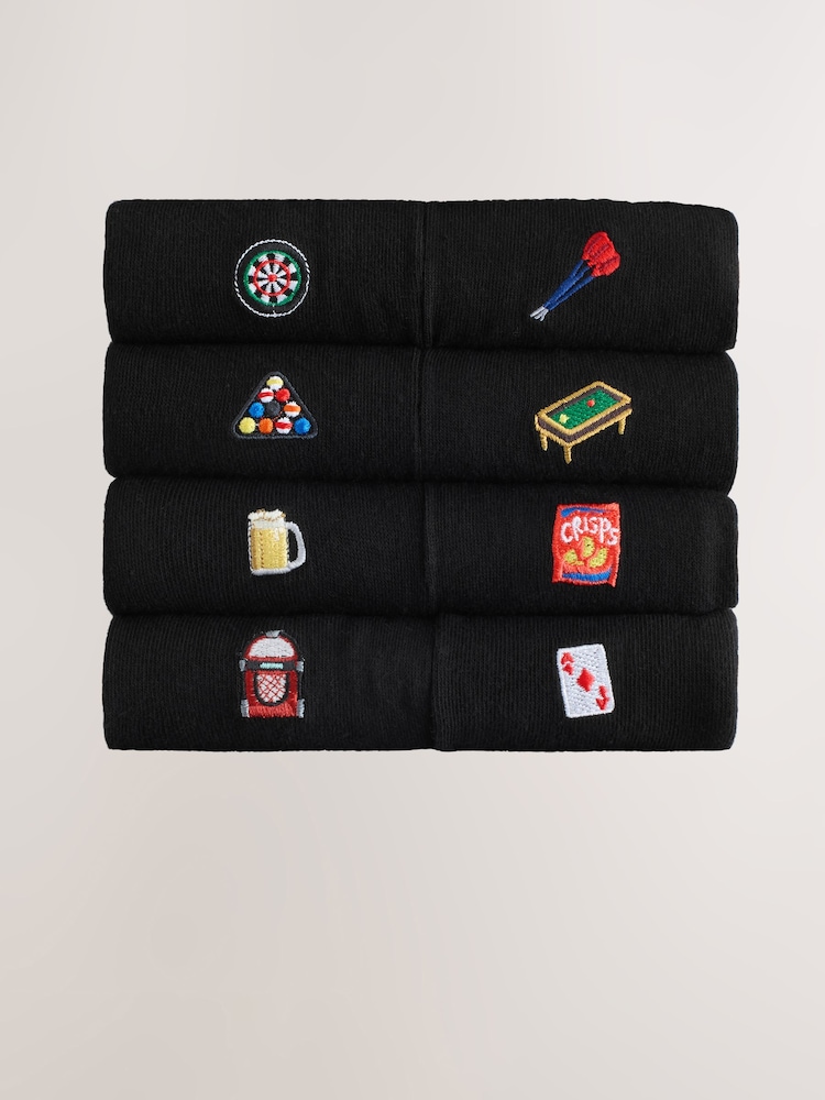 Black Games Fun Embroidered Socks 8 Pack - Image 1 of 1