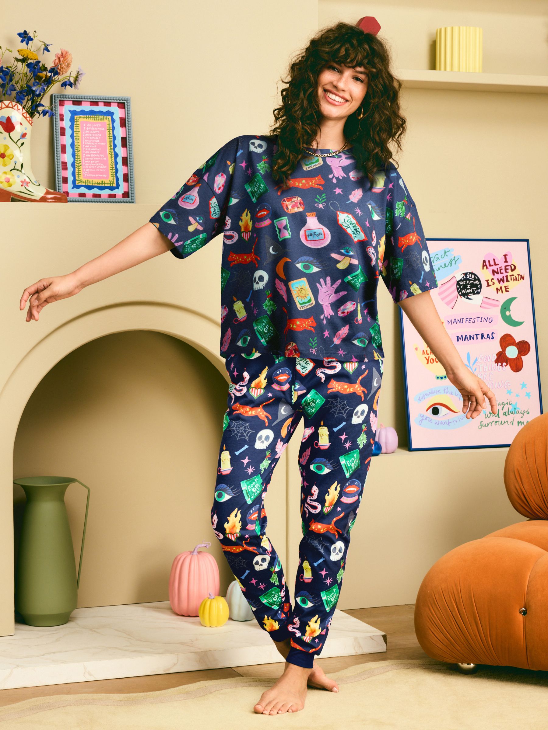 Just Love 100% Cotton Women's Pajama Set - Black Rainbow Lips Print, Short Sleeve & Shorts