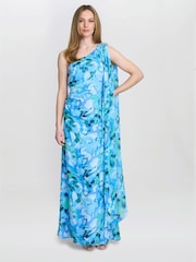 Gina Bacconi Blue Amelie Printed Chiffon Maxi Dress With Beaded Shoulder - Image 1 of 7
