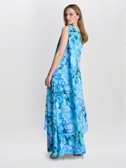 Gina Bacconi Blue Amelie Printed Chiffon Maxi Dress With Beaded Shoulder - Image 2 of 7