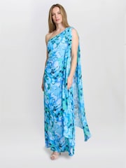 Gina Bacconi Blue Amelie Printed Chiffon Maxi Dress With Beaded Shoulder - Image 5 of 7