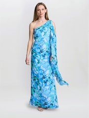 Gina Bacconi Blue Amelie Printed Chiffon Maxi Dress With Beaded Shoulder - Image 6 of 7