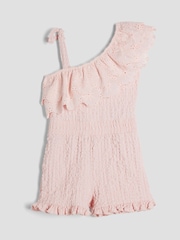 River Island Pink Girls Broderie Textured Playsuit - Image 1 of 4