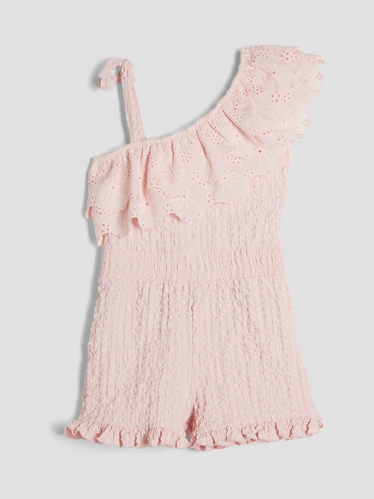 River Island Pink Girls Broderie Textured Playsuit - Image 1 of 4