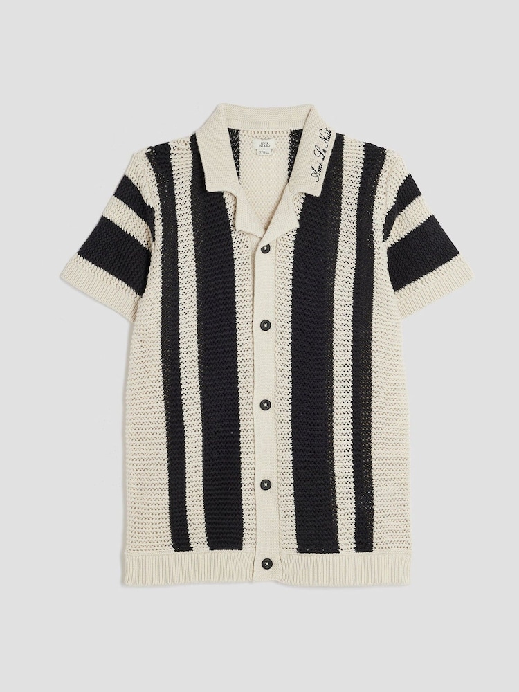 River Island Black Boys Stripe 100% Cotton Shirt - Image 1 of 5