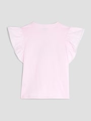 River Island Pink Girls Frill Sleeve Embellished 100% Cotton T-Shirt - Image 2 of 2