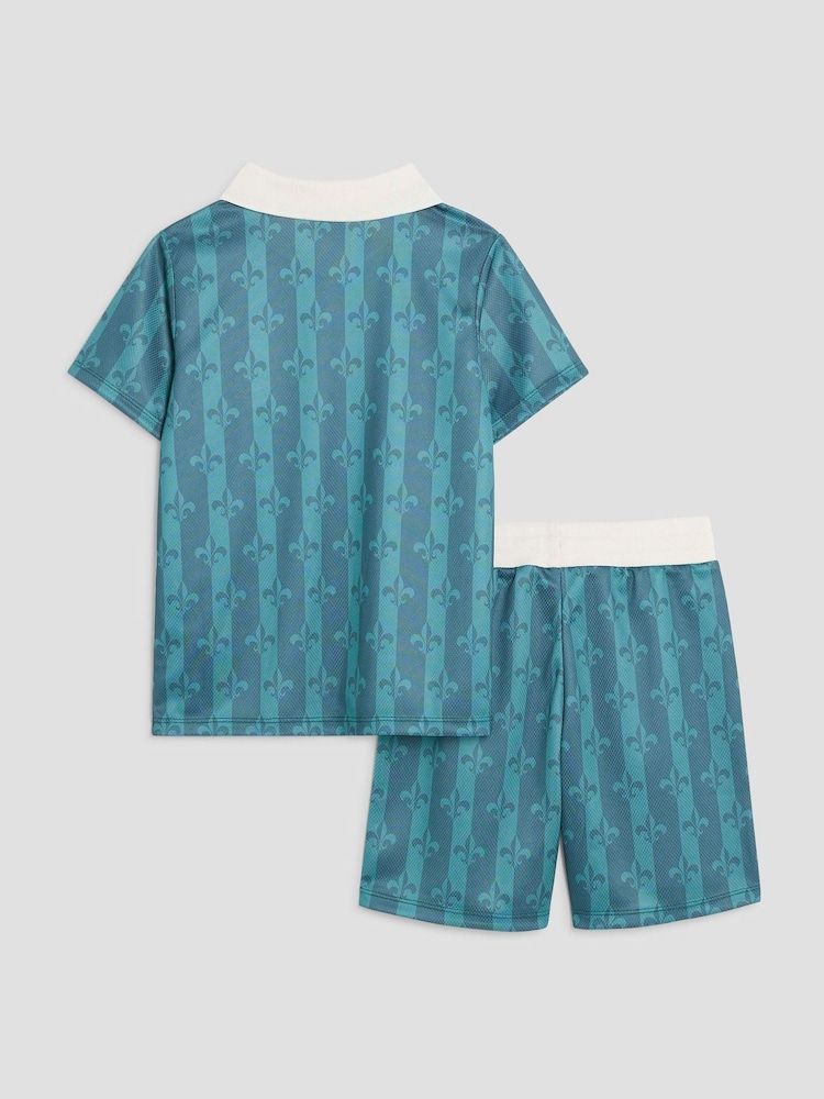 River Island Blue Boys Football 100% Cotton T-Shirt and Shorts Set - Image 2 of 5