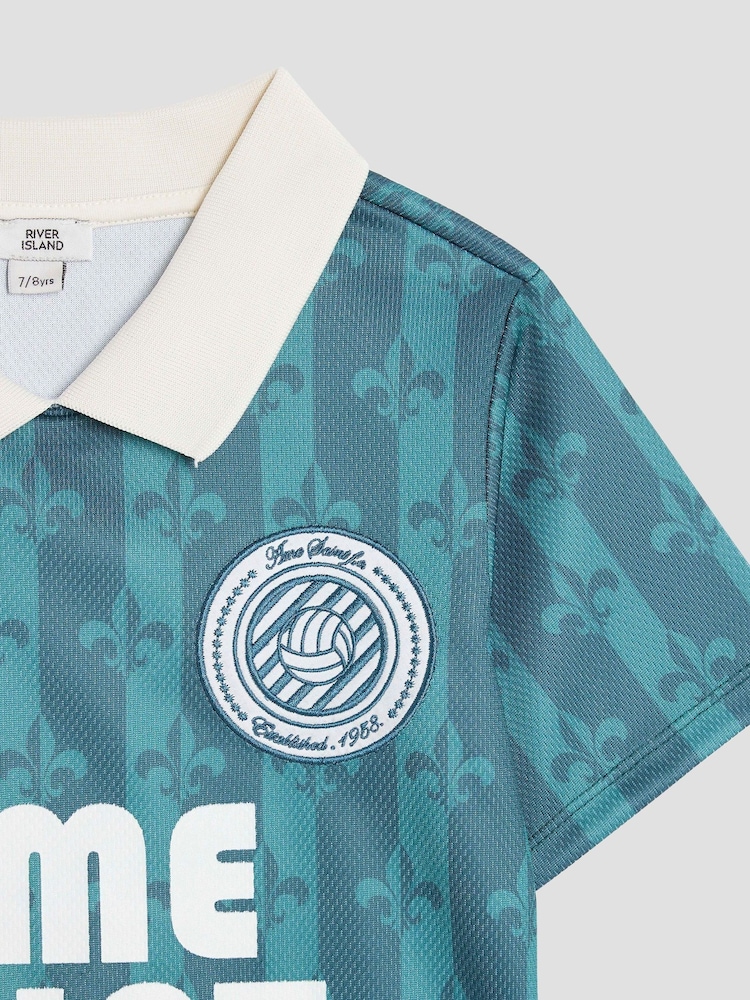 River Island Blue Boys Football 100% Cotton T-Shirt and Shorts Set - Image 5 of 5