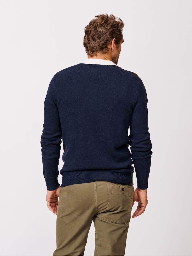 Aubin Grey Kendal Knitted Harlequin Rugby Jumper - Image 2 of 5