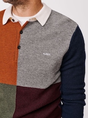 Aubin Grey Kendal Knitted Harlequin Rugby Jumper - Image 4 of 5