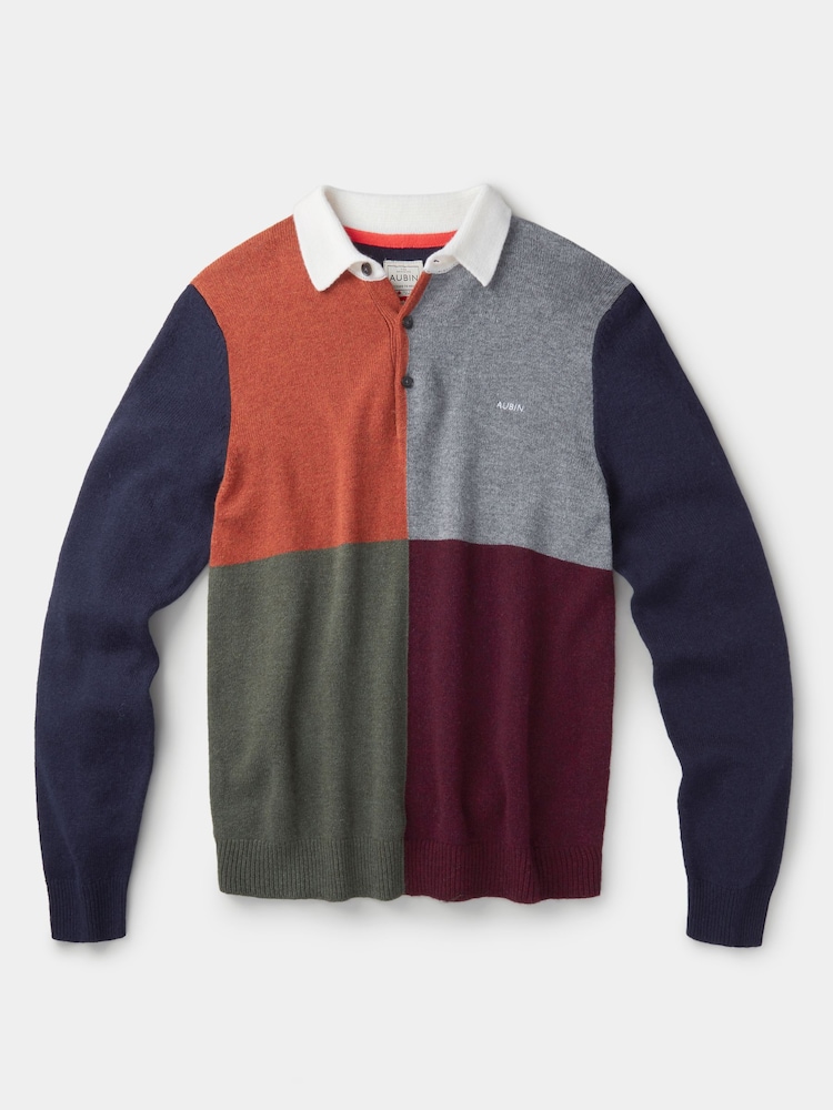 Aubin Grey Kendal Knitted Harlequin Rugby Jumper - Image 5 of 5