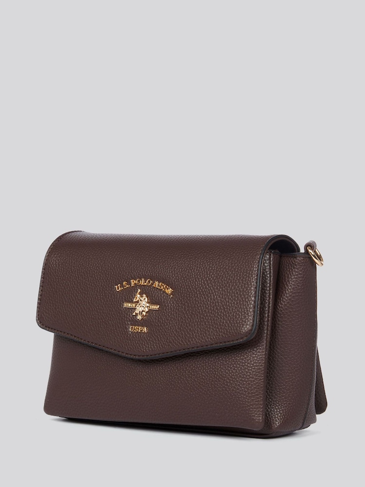 U.S. Polo Assn. Brown Womens Stanford Flap Cross-Body Bag - Image 4 of 6