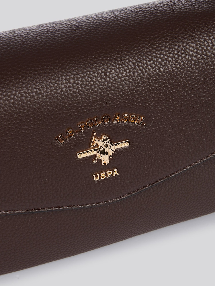 U.S. Polo Assn. Brown Womens Stanford Flap Cross-Body Bag - Image 5 of 6