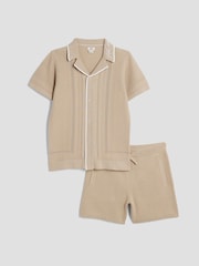 River Island Natural Boys Textured Revere Polo Shirt - Image 1 of 6
