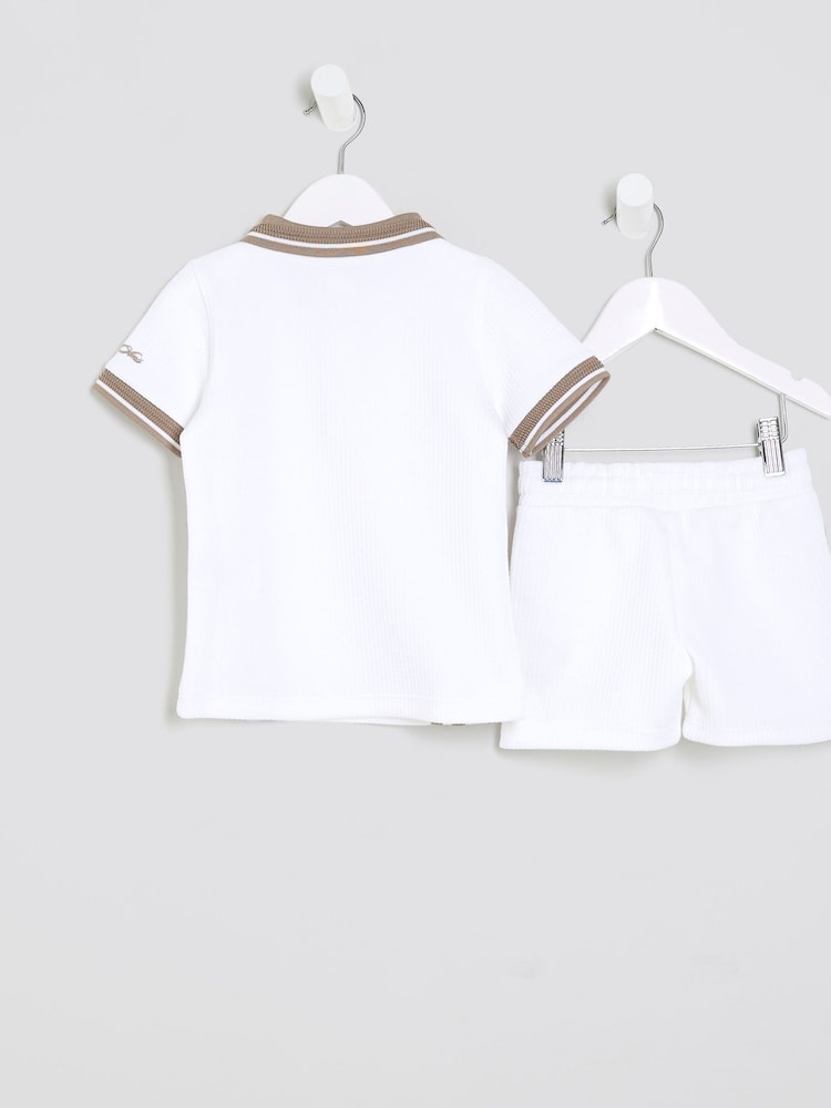 River Island White Boys Textured Stripe Polo Shirt - Image 2 of 5 River Island White Boys Textured Stripe Polo Shirt - Image 2 of 5