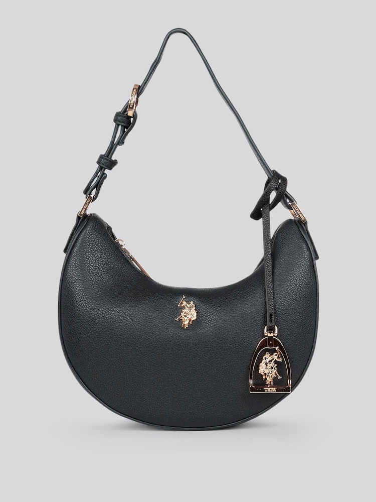 Preto - U.S. Polo Assn. Bolsa Hobo pequena redonda Jones para mulheres - Imagem 1 de 7