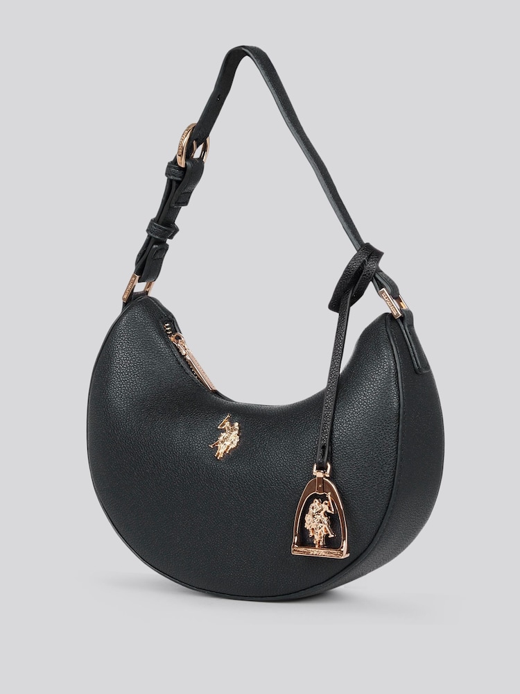 Preto - U.S. Polo Assn. Bolsa Hobo pequena redonda Jones para mulheres - Imagem 2 de 7