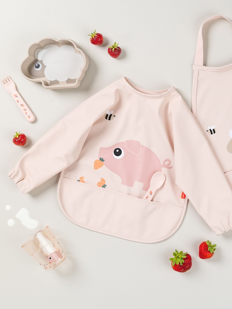 Done by Deer Pink Sleeved Pocket Bib Tiny Farm - Image 1 of 4