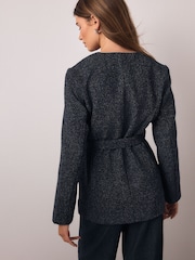 Navy Fleck Boucle Belted Jacket - Image 4 of 8