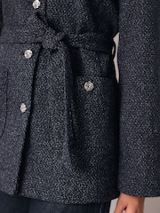Navy Fleck Boucle Belted Jacket - Image 5 of 8