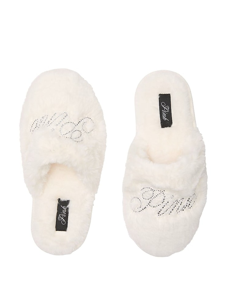 Victoria's Secret PINK Winter White Faux Fur Slippers - Image 1 of 2