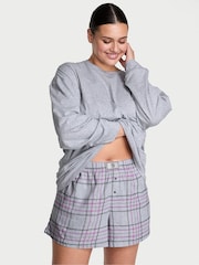 Victoria's Secret Medium Heather Grey Tartan Flannel Long Sleeve Short Pyjamas Set - Image 1 of 4