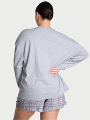 Victoria's Secret Medium Heather Grey Tartan Flannel Long Sleeve Short Pyjamas Set - Image 2 of 4