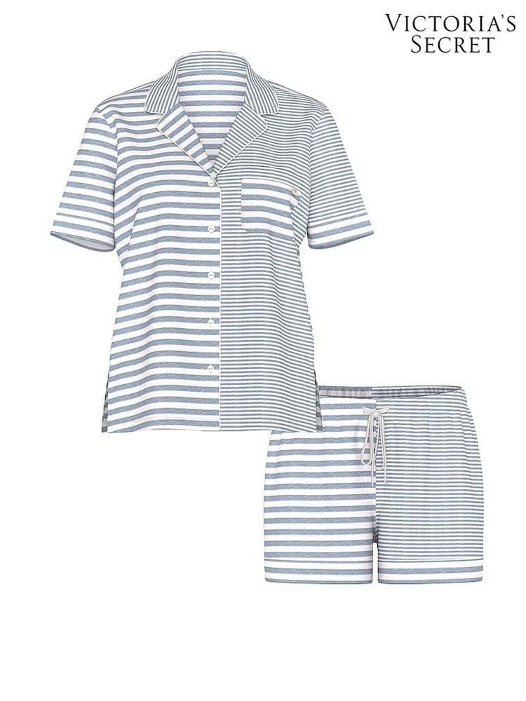 Victoria's Secret Medium Heather Grey & White Stripe Modal Short Pyjamas Set - Image 3 of 3 Victoria's Secret Medium Heather Grey & White Stripe Modal Short Pyjamas Set - Image 3 of 3